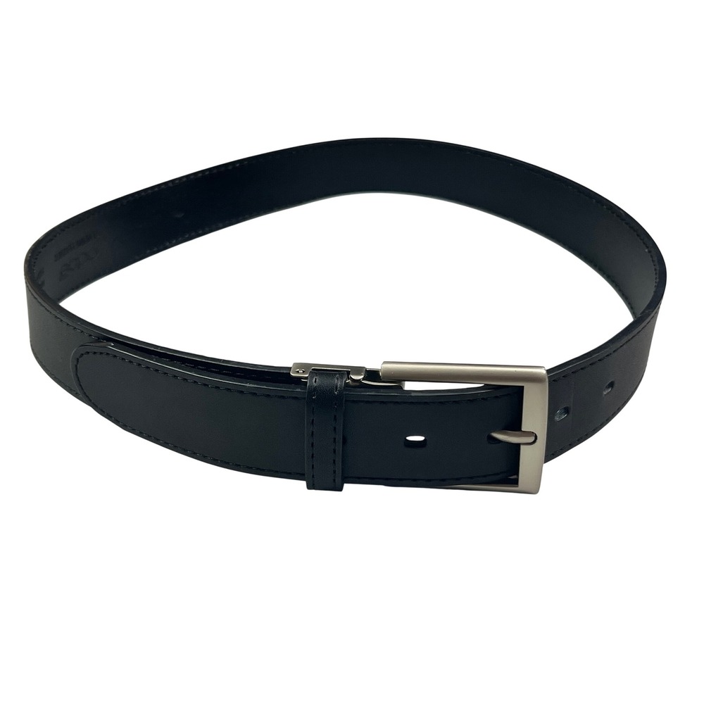 Oobe Mens Black Genuine Leather Belt Silver Buckle Size Medium CF01035